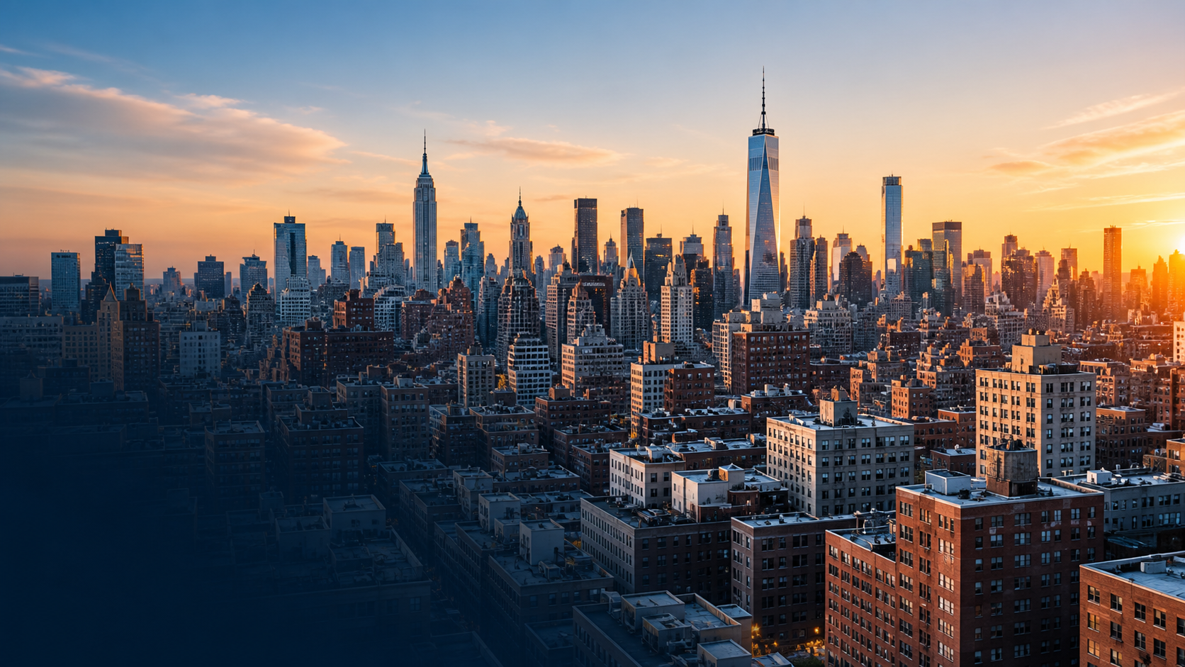 New York City skyline at sunset