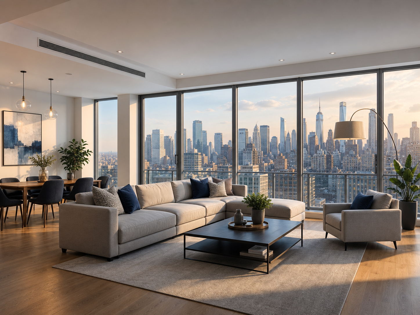 Modern residential apartment with city views